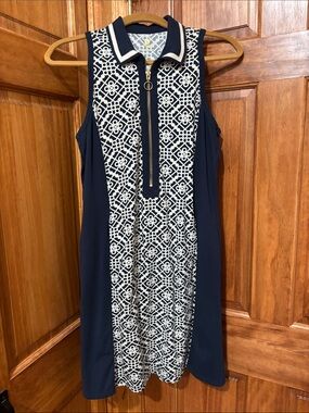 Spartina 449 Navy and White Sleeveless Polo Zip-Front Dress